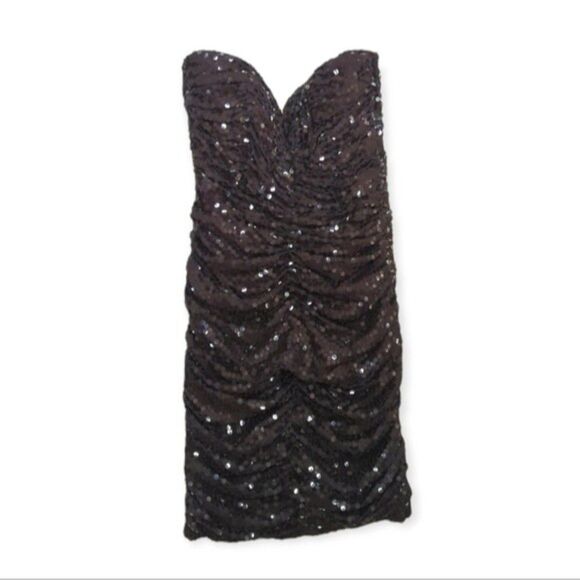 Vintage Vicky Tiel Couture Paris ruched sequin strapless bustier mini dress XS - Picture 1 of 11